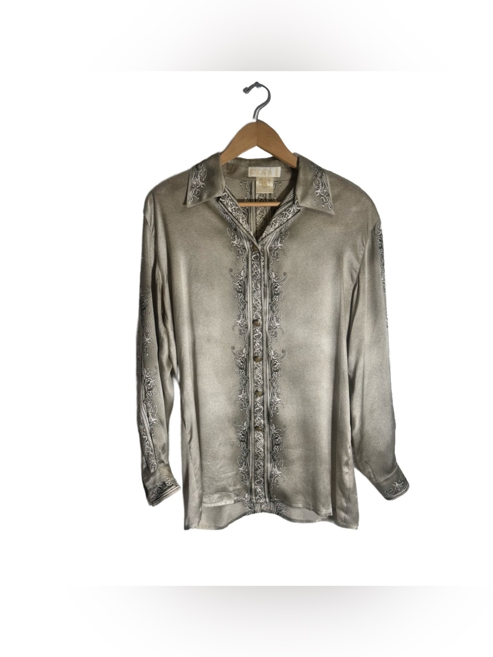 Escada Silk Blouse Women's 39 Vintage Button Front Blouse Gold Baroque Shiny - Picture 2 of 8